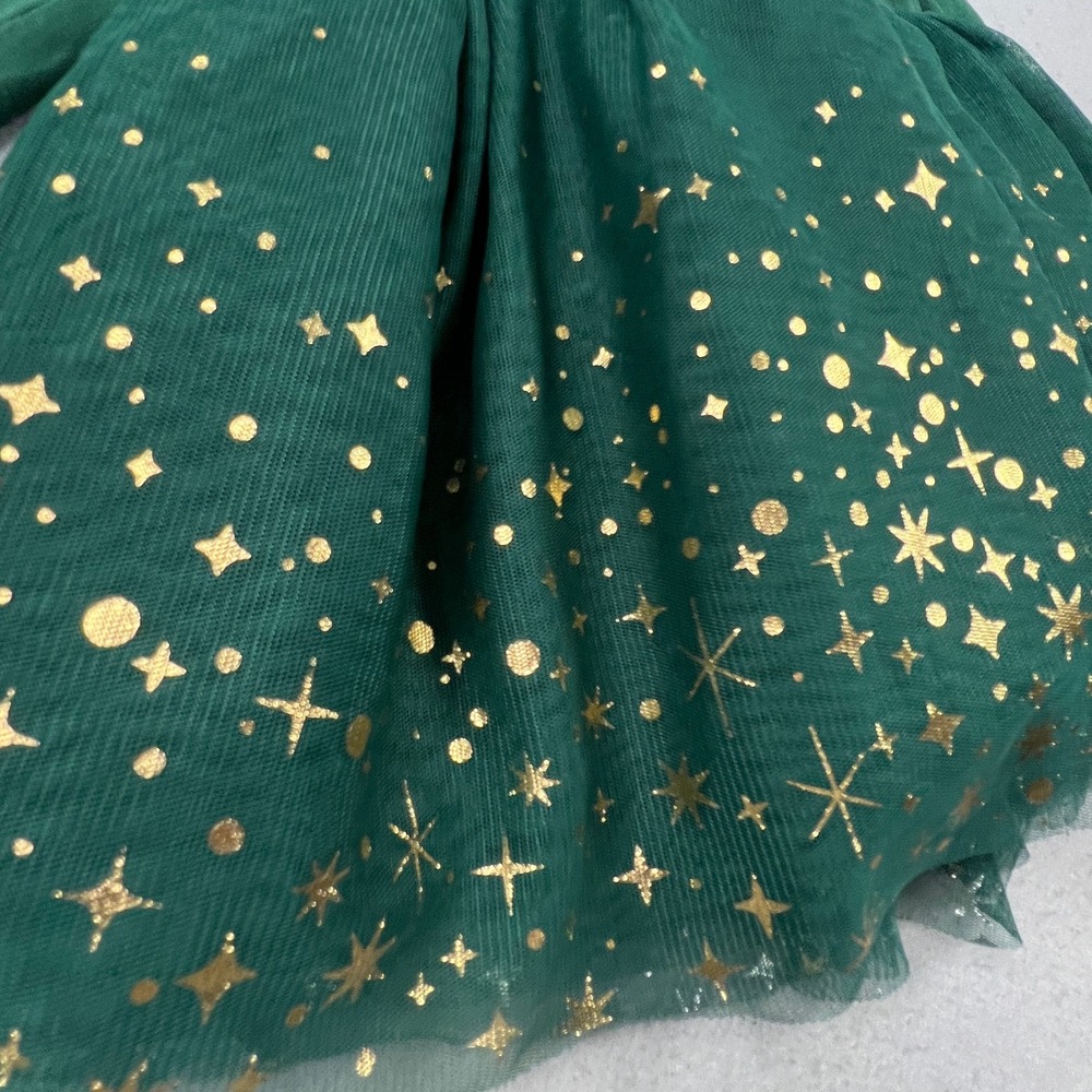 Hanna Andersson Tulle Dress Kids 12-18M Green Gold Star Holiday Party FWH24 - Picture 9 of 10